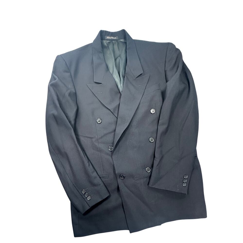 Philippe Laurent Mens Wool Double Breasted Blazer Black 41 Peak Lapel